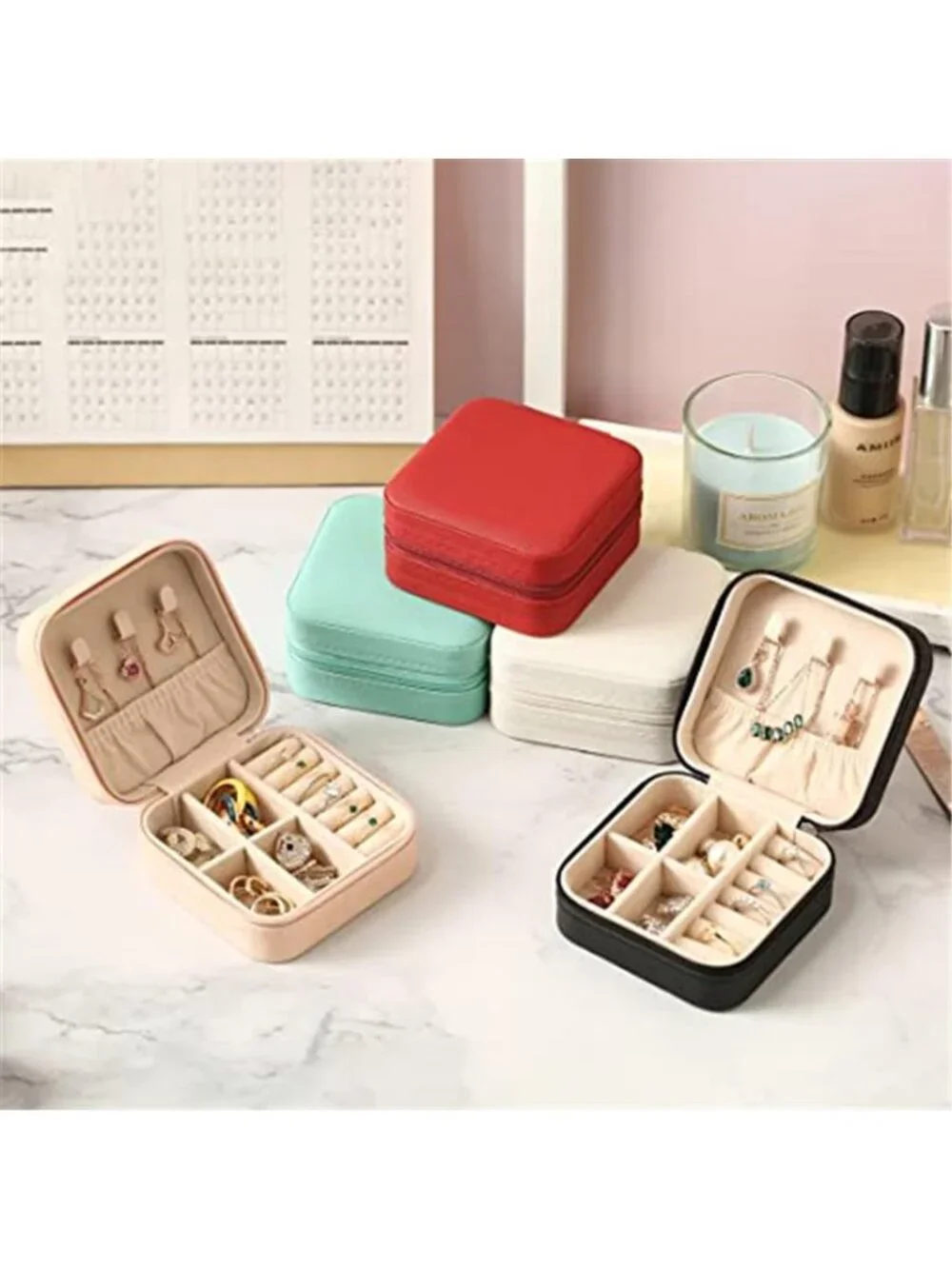 Pink Travel Jewelry Case Small Organizer Rings Earrings Necklace Gift Women
